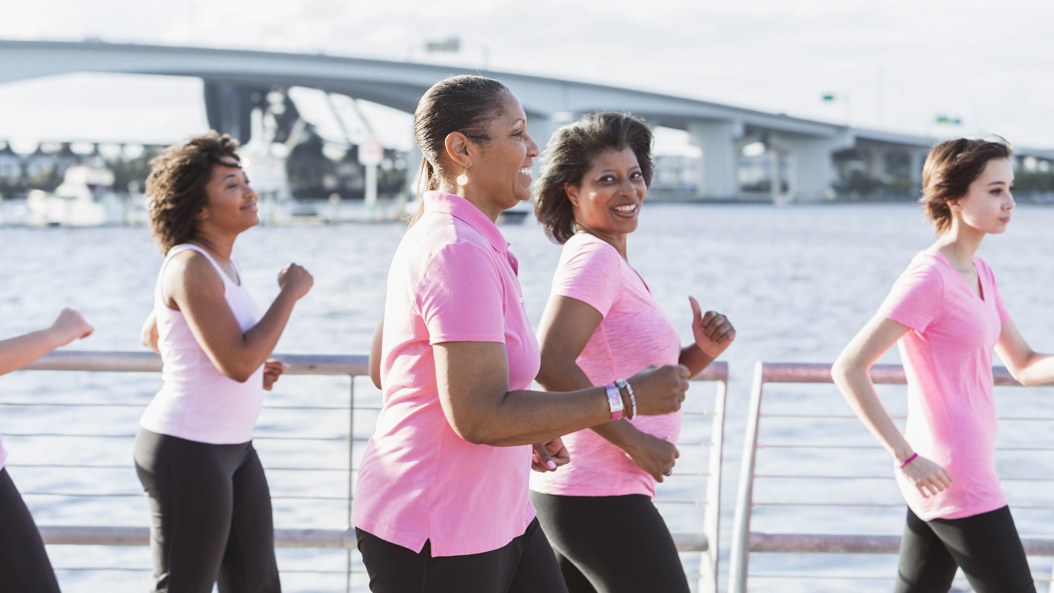 Mature woman at event for breast cancer awareness